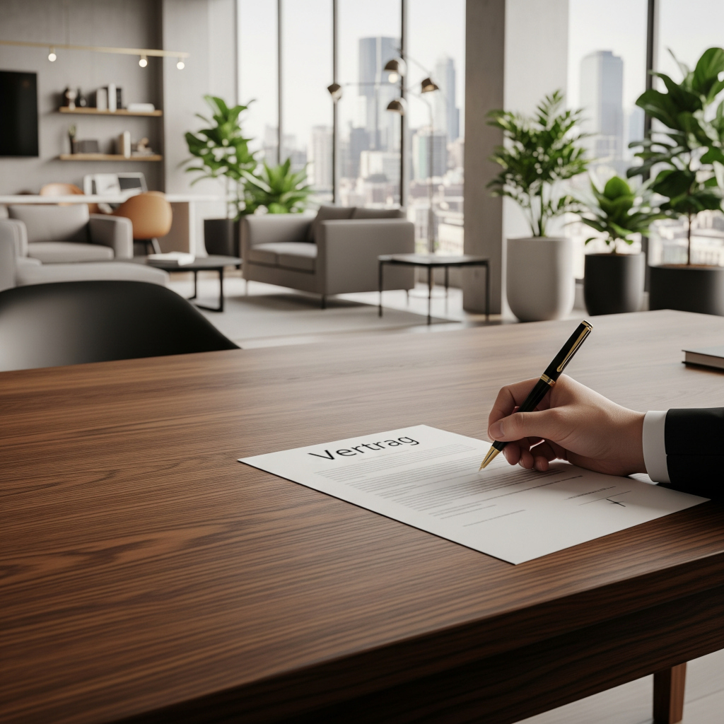 Ein Kaufvertrag wird gerade im Büro unterschrieben